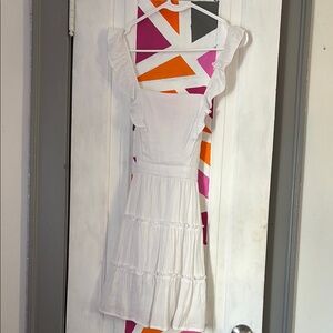 Altar'd State White Sundress with Flutter Sleeves and Square Neck